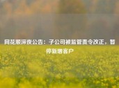 同花顺深夜公告：子公司被监管责令改正，暂停新增客户