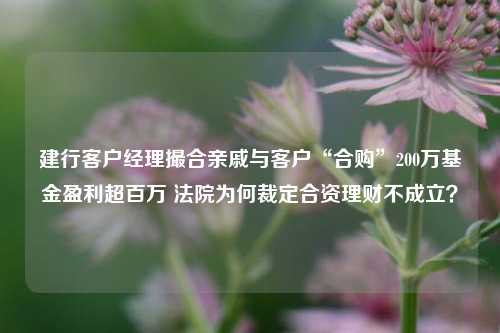 建行客户经理撮合亲戚与客户“合购”200万基金盈利超百万 法院为何裁定合资理财不成立？