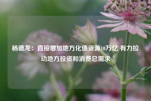 杨德龙：直接增加地方化债资源10万亿 有力拉动地方投资和消费总需求