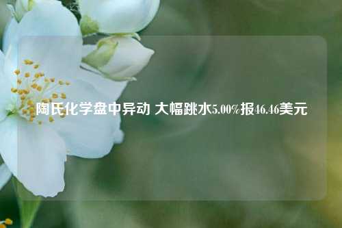 陶氏化学盘中异动 大幅跳水5.00%报46.46美元