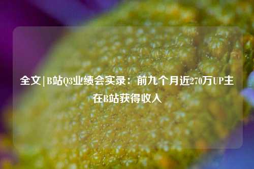 全文|B站Q3业绩会实录：前九个月近270万UP主在B站获得收入