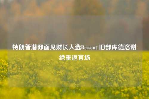 特朗普潜邸面见财长人选Bessent 旧部库德洛谢绝重返官场