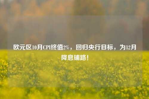 欧元区10月CPI终值2%，回归央行目标，为12月降息铺路！