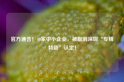 官方通告！40家中小企业，被取消深圳“专精特新”认定！